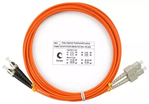 Патч-корд оптический Cabeus FOP-62-SC-ST-3m, SC/UPC-ST/UPC, многомодовый, 62.5/125, OM1, двойной, 3 м, LSZH, оранжевый (FOP-62-SC-ST-3m)