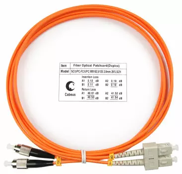 Патч-корд оптический Cabeus FOP-62-SC-FC-2m, SC/UPC-FC/UPC, многомодовый, 62.5/125, OM1, двойной, 2 м, LSZH, оранжевый (FOP-62-SC-FC-2m)