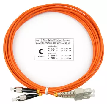Патч-корд оптический Cabeus FOP-62-SC-FC-3m, SC/UPC-FC/UPC, многомодовый, 62.5/125, OM1, двойной, 3 м, LSZH, оранжевый (FOP-62-SC-FC-3m)