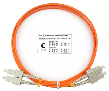 Патч-корд оптический Cabeus FOP-62-SC-SC-1,5m, SC/UPC-SC/UPC, многомодовый, 62.5/125, OM1, двойной, 1.5 м, LSZH, оранжевый (FOP-62-SC-SC-1,5m)