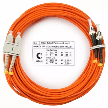 Патч-корд оптический Cabeus FOP-62-SC-ST-20m, SC/UPC-ST/UPC, многомодовый, 62.5/125, OM1, двойной, 1 м, LSZH, оранжевый (FOP-62-SC-ST-20m)