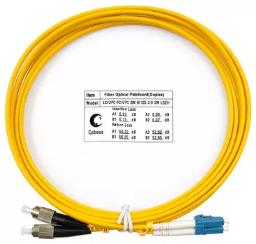 Патч-корд оптический Cabeus FOP(d)-9-LC-FC-3m, LC/UPC-FC/UPC, одномодовый, 9/125, OS2, двойной, 7 м, LSZH, желтый (FOP(d)-9-LC-FC-3m)