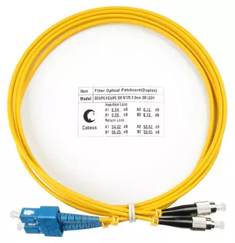 Патч-корд оптический Cabeus FOP(d)-9-SC-FC-2m, SC/UPC-FC/UPC, одномодовый, 9/125, OS2, двойной, 2 м, LSZH, желтый (FOP(d)-9-SC-FC-2m)