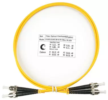 Патч-корд оптический Cabeus FOP(d)-9-ST-ST-1m, ST/UPC-ST/UPC, одномодовый, 9/125, OS2, двойной, 1 м, LSZH, желтый (FOP(d)-9-ST-ST-1m)