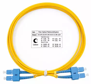 Патч-корд оптический Cabeus FOP(d)-9-SC-SC-2m, SC/UPC-SC/UPC, одномодовый, 9/125, OS2, двойной, 2 м, LSZH, желтый (FOP(d)-9-SC-SC-2m)