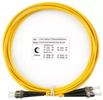 Патч-корд оптический Cabeus FOP(d)-9-ST-ST-3m, ST/UPC-ST/UPC, одномодовый, 9/125, OS2, двойной, 3 м, LSZH, желтый (FOP(d)-9-ST-ST-3m)