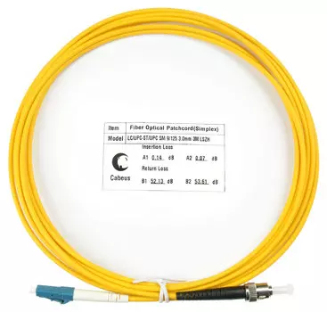 Патч-корд оптический Cabeus FOP(s)-9-LC-ST-3m, LC/UPC-ST/UPC, одномодовый, 9/125, OS2, одинарный, 3 м, LSZH, желтый (FOP(s)-9-LC-ST-3m)