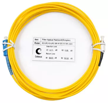 Патч-корд оптический Cabeus FOP(s)-9-SC-FC-5m, SC/UPC-FC/UPC, одномодовый, 9/125, OS2, одинарный, 5 м, LSZH, желтый (FOP(s)-9-SC-FC-5m)