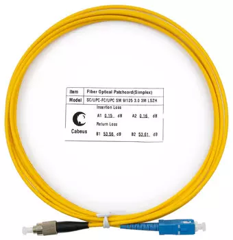 Патч-корд оптический Cabeus FOP(s)-9-SC-FC-3m, SC/UPC-FC/UPC, одномодовый, 9/125, OS2, одинарный, 3 м, LSZH, желтый (FOP(s)-9-SC-FC-3m)