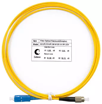 Патч-корд оптический Cabeus FOP(s)-9-SC-FC-2m, SC/UPC-FC/UPC, одномодовый, 9/125, OS2, одинарный, 2 м, LSZH, желтый (FOP(s)-9-SC-FC-2m)