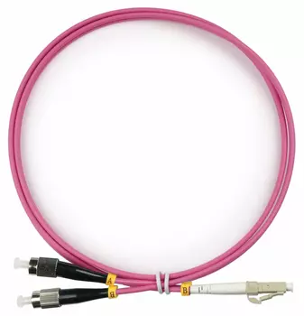 Патч-корд оптический Cabeus, LC/UPC-FC/UPC, многомодовый, 50/125, OM4, двойной, 1 м, LSZH, пурпурный (FOP-50-OM4-LC-FC-1m)