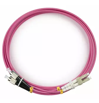 Патч-корд оптический Cabeus, LC/UPC-FC/UPC, многомодовый, 50/125, OM4, двойной, 2 м, LSZH, пурпурный (FOP-50-OM4-LC-FC-2m)