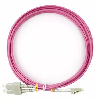 Патч-корд оптический Cabeus, LC/UPC-SC/UPC, многомодовый, 50/125, OM4, двойной, 3 м, LSZH, пурпурный (FOP-50-OM4-LC-SC-3m)