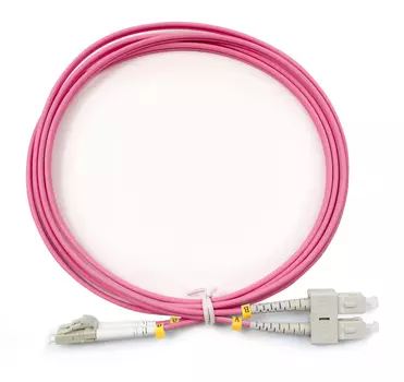 Патч-корд оптический Cabeus, LC/UPC-SC/UPC, многомодовый, 50/125, OM4, двойной, 2 м, LSZH, пурпурный (FOP-50-OM4-LC-SC-2m)