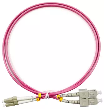 Патч-корд оптический Cabeus, LC/UPC-SC/UPC, многомодовый, 50/125, OM4, двойной, 1.5 м, LSZH, пурпурный (FOP-50-OM4-LC-SC-1,5m)