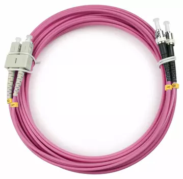 Патч-корд оптический Cabeus, SC/UPC-ST/UPC, многомодовый, 50/125, OM4, двойной, 5 м, LSZH, пурпурный (FOP-50-OM4-SC-ST-5m)