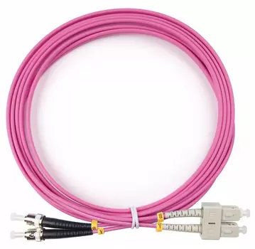 Патч-корд оптический Cabeus, SC/UPC-ST/UPC, многомодовый, 50/125, OM4, двойной, 3 м, LSZH, пурпурный (FOP-50-OM4-SC-ST-3m)