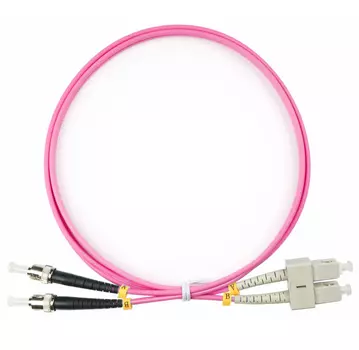 Патч-корд оптический Cabeus, SC/UPC-ST/UPC, многомодовый, 50/125, OM4, двойной, 1 м, LSZH, пурпурный (FOP-50-OM4-SC-ST-1m)