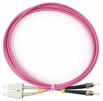 Патч-корд оптический Cabeus, SC/UPC-ST/UPC, многомодовый, 50/125, OM4, двойной, 2 м, LSZH, пурпурный (FOP-50-OM4-SC-ST-2m)