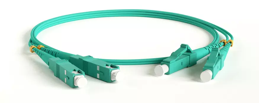 Патч-корд оптический Hyperline, LC/PC-SC/PC, многомодовый, 50/125, OM3, двойной, 3м, зеленый (FC-D2-503-LC PR-SC PR-H-3M-LSZH-AQ)