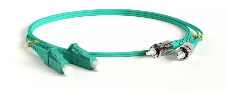 Патч-корд оптический Hyperline, LC/PC-ST/PC, многомодовый, 50/125, OM3, двойной, 1м, бирюзовый (FC-D2-503-LC/PR-ST/PR-H-1M-LSZH-AQ)
