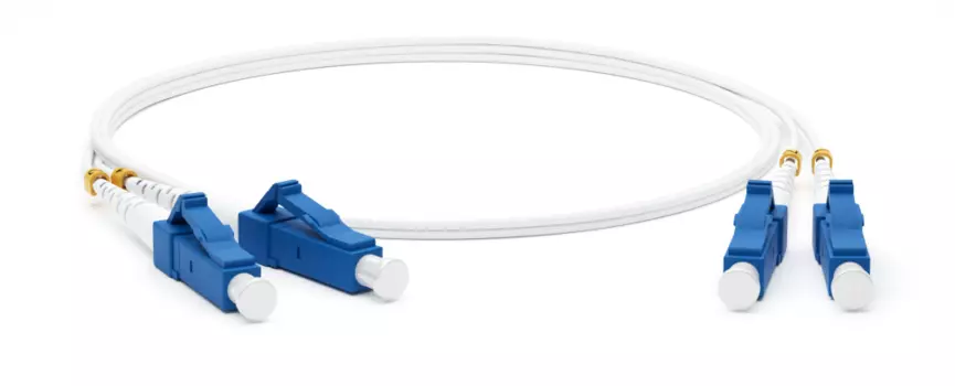 Патч-корд оптический Hyperline, LC/UPC-LC/UPC, одномодовый, 9/125, OS2, двойной, 1м, белый (FC-D2-9A1-LC/UR-LC/UR-H-1M-LSZH-WH)