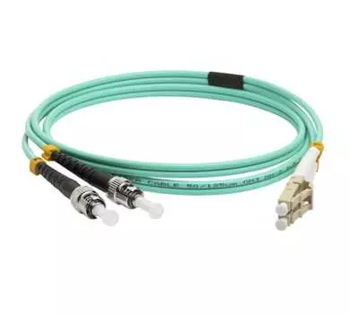 Патч-корд оптический LANMASTER, LC/PC-ST/PC, многомодовый, 50/125, OM3, двойной, 2м, бирюзовый (LAN-2LC-2ST/OM3-2.0)
