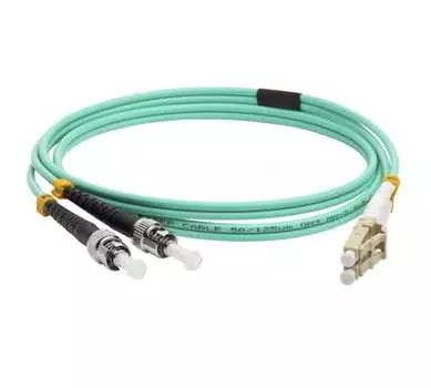 Патч-корд оптический LANMASTER, LC/PC-ST/PC, многомодовый, 50/125, OM3, двойной, 3м, бирюзовый (LAN-2LC-2ST/OM3-3.0)