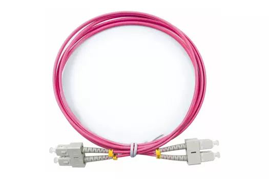 Патч-корд оптический LANMASTER, SC/PC-SC/PC, многомодовый, 50/125, OM4, двойной, 5м, розовый (LAN-2SC-2SC/OM4-5.0)