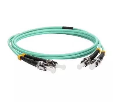 Патч-корд оптический LANMASTER, ST/PC-ST/PC, многомодовый, 50/125, OM3, двойной, 1м, бирюзовый (LAN-2ST-2ST/OM3-1.0)