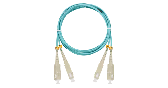 Патч-корд оптический NIKOMAX, SC/PC-SC/UPC, многомодовый, 50/125, OM3, двойной, 3м, голубой (NMF-PC2M3C2-SCU-SCU-003)