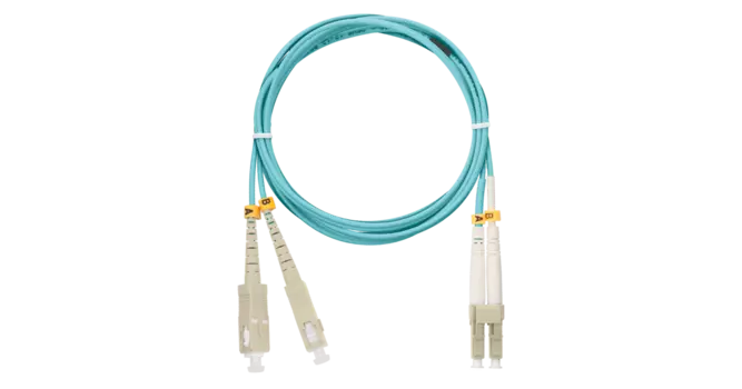 Патч-корд оптический NIKOMAX, SC/UPC-LC/UPC, многомодовый, 50/125, OM3, двойной, 3м, бирюзовый (NMF-PC2M3C2-SCU-LCU-003)