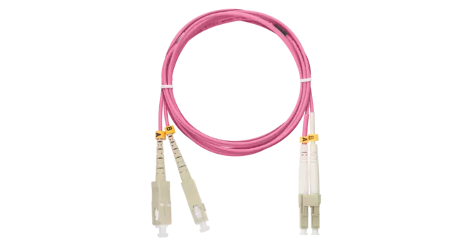 Патч-корд оптический NIKOMAX, SC/UPC-LC/UPC, многомодовый, 50/125, OM4, двойной, 5м, розовый (NMF-PC2M4C2-SCU-LCU-005)