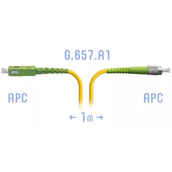 Патч-корд оптический SNR, FC/APC-SC/APC, одномодовый, G.657.A1, одинарный, 1м, желтый (SNR-PC-FC/APC-SC/APC-A-1m)