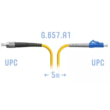 Патч-корд оптический SNR, FC/UPC-LC/UPC, одномодовый, G.657.A1, одинарный, 5м, желтый (SNR-PC-FC/UPC-LC/UPC-A 5m)