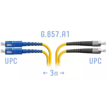 Патч-корд оптический SNR, FC/UPC-SC/UPC, одномодовый, G.657.A1, двойной, 3м, желтый (SNR-PC-FC/UPC-SC/UPC-DPX-A-3m)