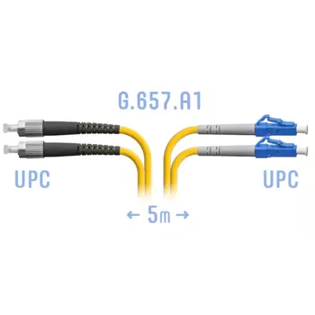 Патч-корд оптический SNR, LC/UPC-FC/UPC, G.657.A1, двойной, 5м, желтый (SNR-PC-LC/UPC-FC/UPC-DPX-A-5m)