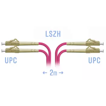 Патч-корд оптический SNR, LC/UPC-LC/UPC, многомодовый, 50/125, OM4, двойной, 2 м, LSZH, розовый (SNR-PC-LC/UPC-MM4-DPX-2m)