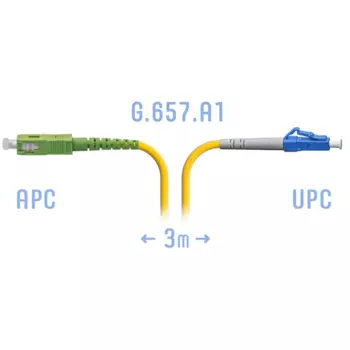 Патч-корд оптический SNR, LC/UPC-SC/APC, одномодовый, 9/125, G.657.A1, одинарный, 3 м (SNR-PC-LC/UPC-SC/APC-A-3m)