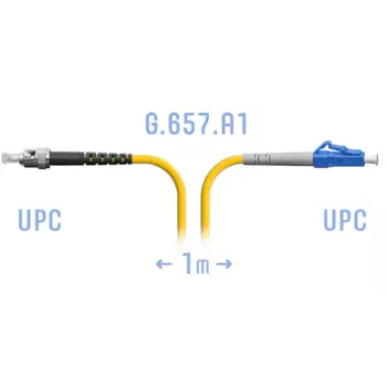 Патч-корд оптический SNR, LC/UPC-ST/UPC, одномодовый, 9/125, G.657.A1, одинарный, 1м, желтый (SNR-PC-LC/UPC-ST/UPC-A-1m)