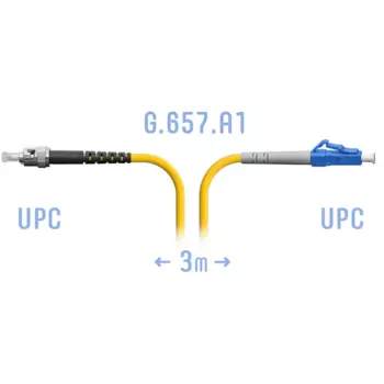 Патч-корд оптический SNR, LC/UPC-ST/UPC, одномодовый, G.657.A1, одинарный, 3м, желтый (SNR-PC-LC/UPC-ST/UPC-A-3m)