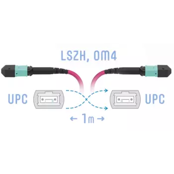 Патч-корд оптический SNR, MPO/UPC-MPO/UPC, многомодовый, 50/125, OM4, 12 волокон, 1м, пурпурный (SNR-PC-MPO/UPC-MPO/UPC-FF-MM4-12F-1m)