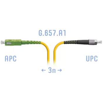 Патч-корд оптический SNR, SC/APC-FC/UPC, одномодовый, 9/125, G.657.A1, одинарный, 3м, желтый (SNR-PC-SC/APC-FC/UPC-A-3m)