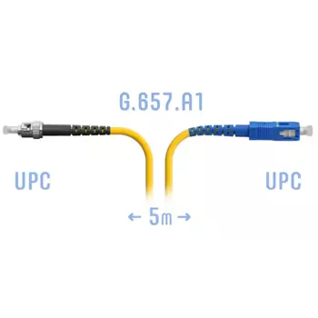 Патч-корд оптический SNR, ST/UPC-SC/UPC, одномодовый, G.657.A1, одинарный, 5м, желтый (SNR-PC-ST/UPC-SC/UPC-A-5m)