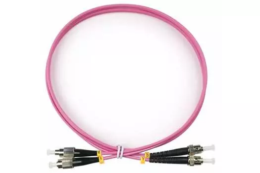 Патч-корд оптический TopLan, FC/PC-ST/PC, многомодовый, 50/125, OM4, двойной, 5м, розовый (DPC-TOP-OM4-FC/P-ST/P-5.0)