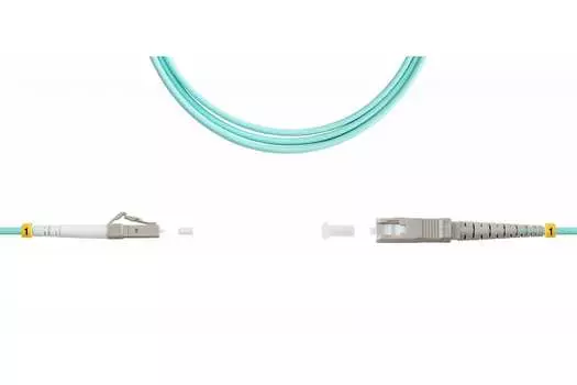 Патч-корд оптический TopLan, LC/PC-SC/PC, многомодовый, 50/125, OM3, одинарный, 50м, бирюзовый (PC-TOP-OM3-LC/P-SC/P-50)
