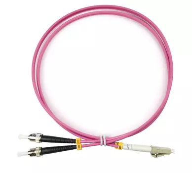 Патч-корд оптический TopLan, LC/PC-ST/PC, многомодовый, 50/125, OM4, двойной, 120м, пурпурный (DPC-TOP-OM4-LC/P-ST/P-120)
