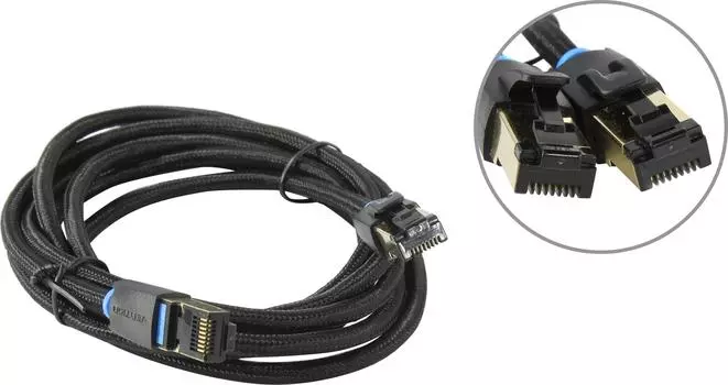 Патч-корд SFTP кат.8, 0.5 м, RJ45-RJ45, черный, CU, экранированный, Vention IKGB (IKGBD)