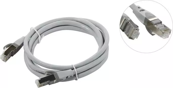 Патч-корд SSTP кат.6a, 2м, RJ45-RJ45, серый, экранированный, Vention (IBHHH)