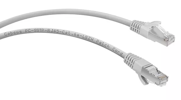 Патч-корд SSTP кат.6a, 3 м, RJ45-RJ45, серый, CU, LSZH, экранированный, Cabeus (PC-SSTP-RJ45-Cat.6a-3m-LSZH)
